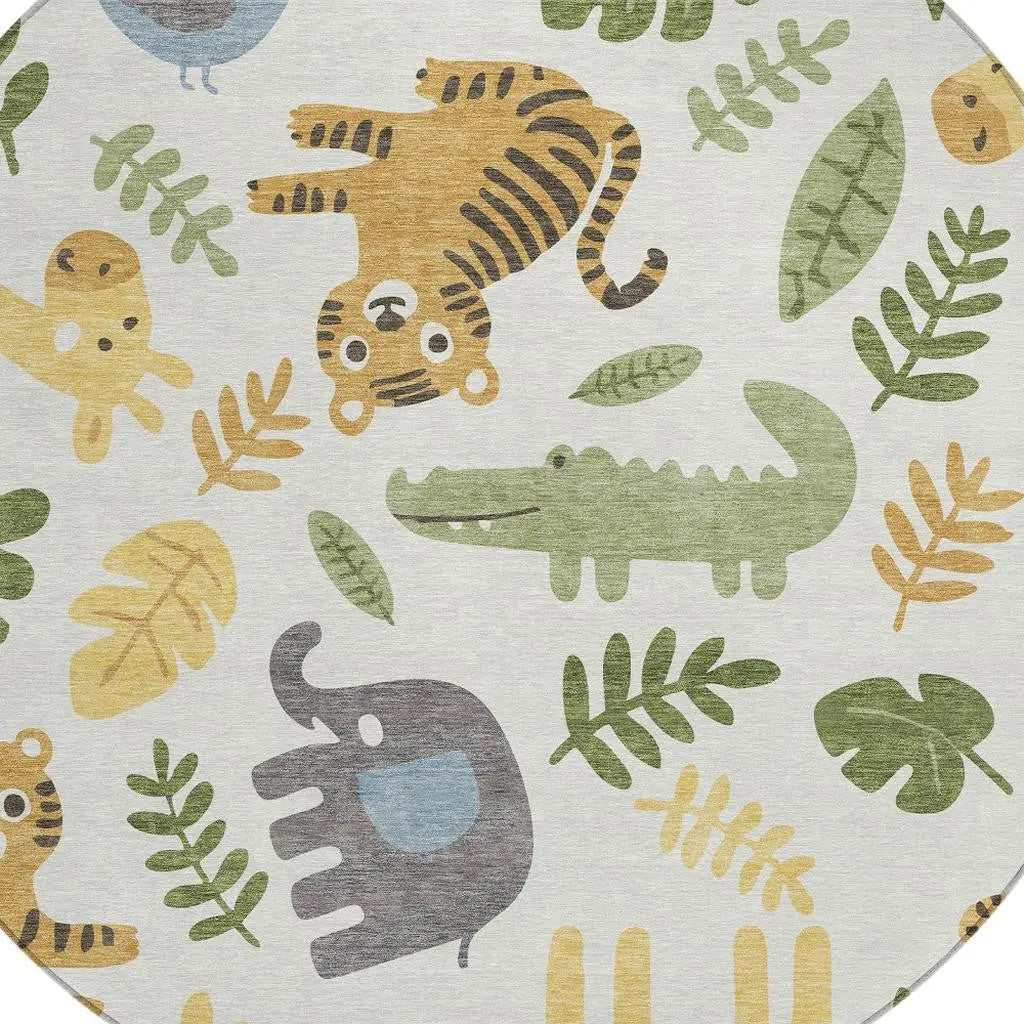 8' Ivory And Beige Round Abstract Washable Indoor Outdoor Area Rug Homeroots Outdoor
