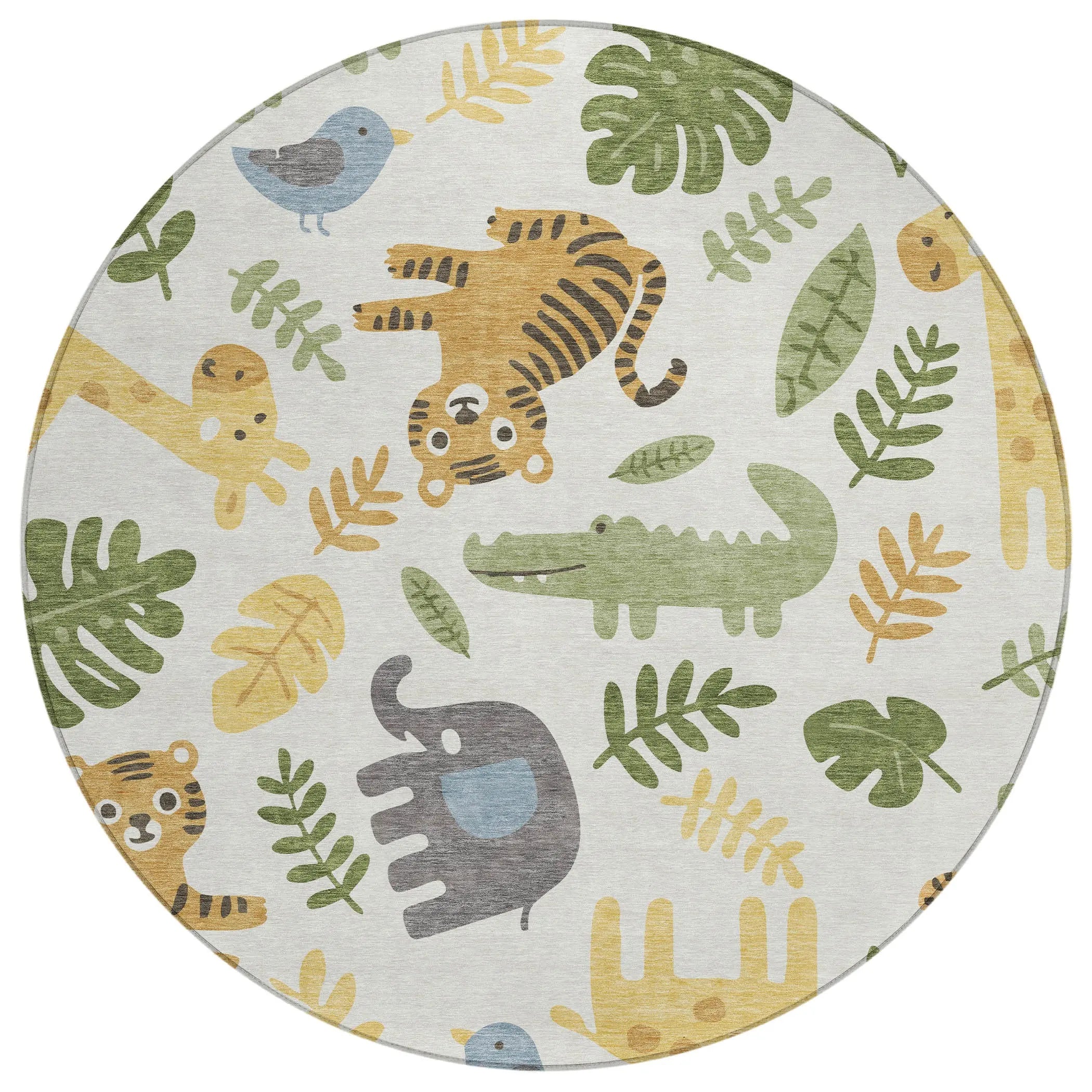 8' Ivory And Beige Round Abstract Washable Indoor Outdoor Area Rug Homeroots Outdoor