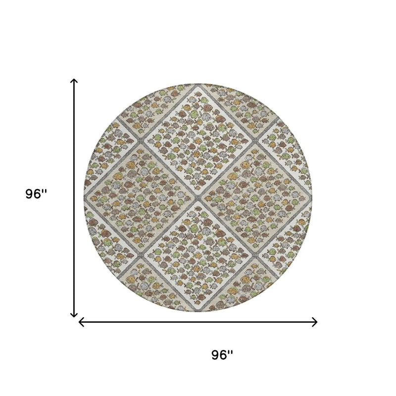 8' Ivory And Beige Round Abstract Washable Indoor Outdoor Area Rug Homeroots Outdoor