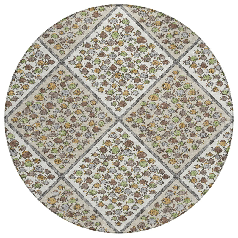8' Ivory And Beige Round Abstract Washable Indoor Outdoor Area Rug Homeroots Outdoor