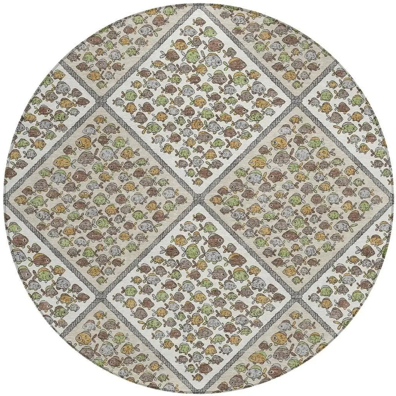 8' Ivory And Beige Round Abstract Washable Indoor Outdoor Area Rug Homeroots Outdoor