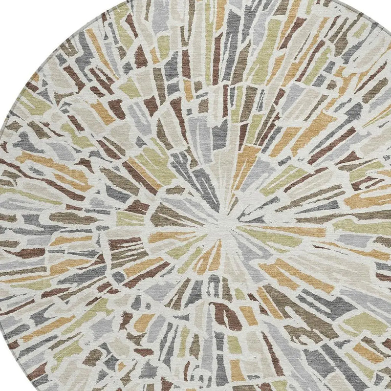 8' Ivory And Beige Round Abstract Washable Indoor Outdoor Area Rug Homeroots Outdoor