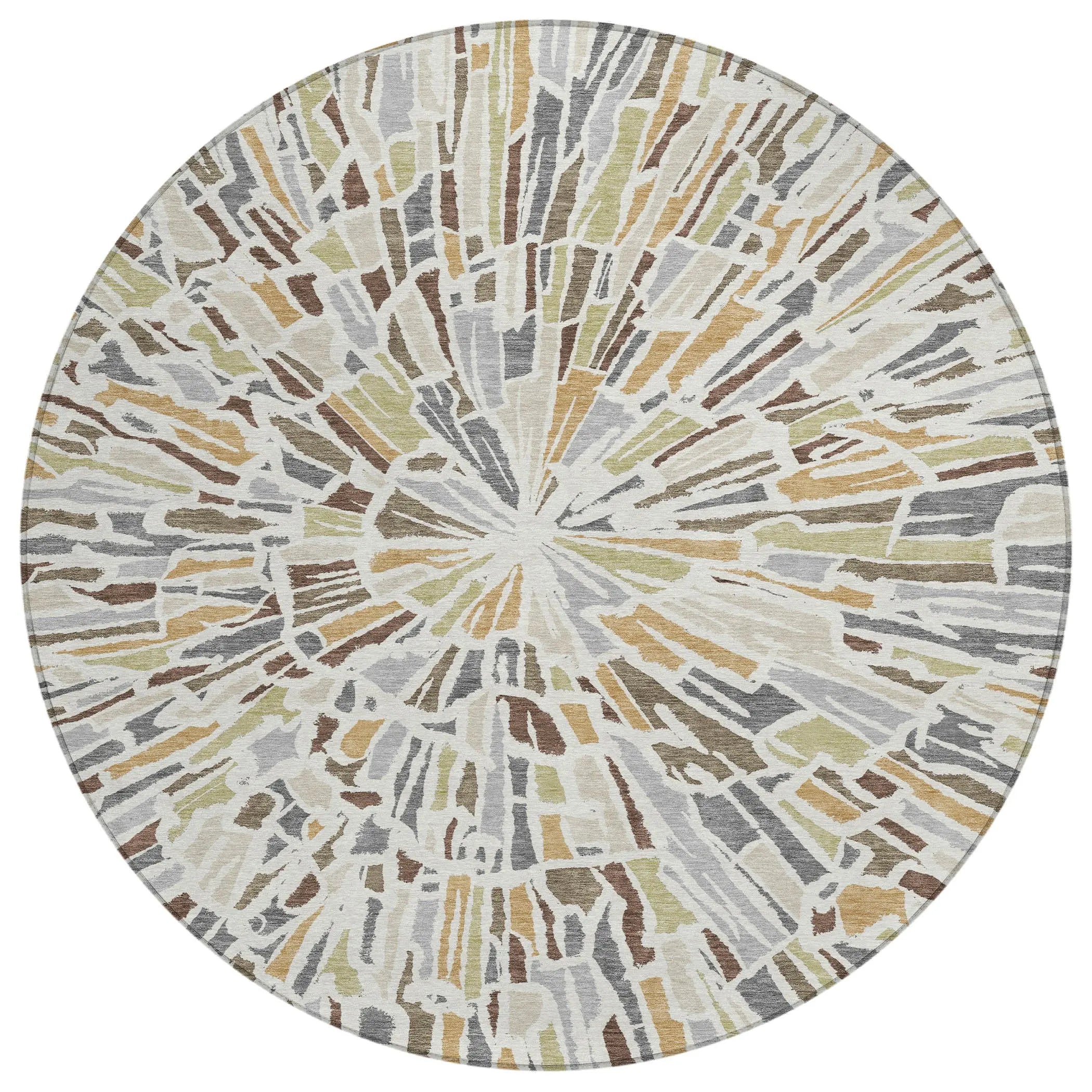 8' Ivory And Beige Round Abstract Washable Indoor Outdoor Area Rug Homeroots Outdoor