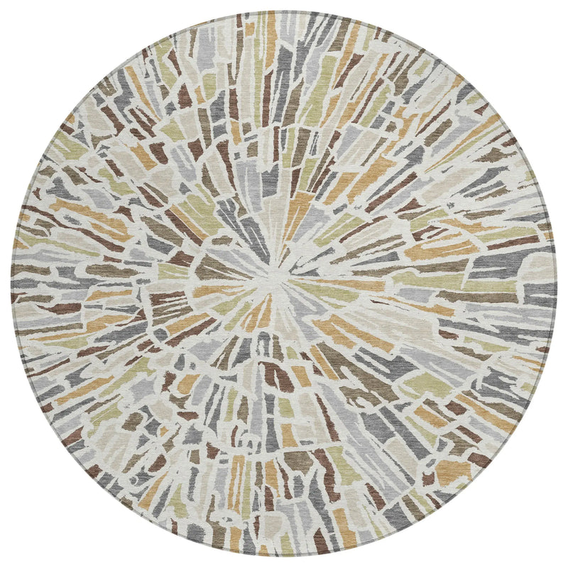 8' Ivory And Beige Round Abstract Washable Indoor Outdoor Area Rug Homeroots Outdoor