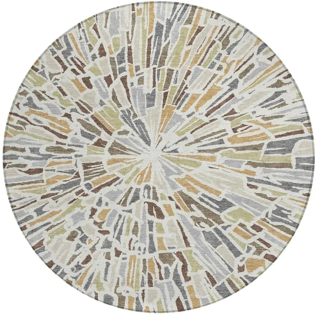 8' Ivory And Beige Round Abstract Washable Indoor Outdoor Area Rug Homeroots Outdoor