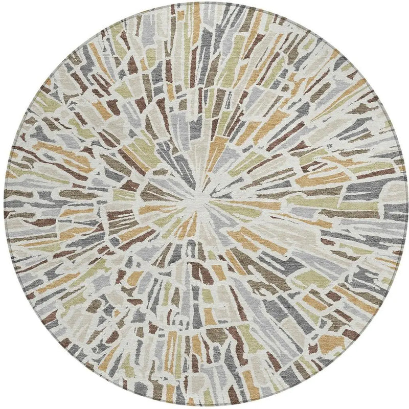 8' Ivory And Beige Round Abstract Washable Indoor Outdoor Area Rug Homeroots Outdoor