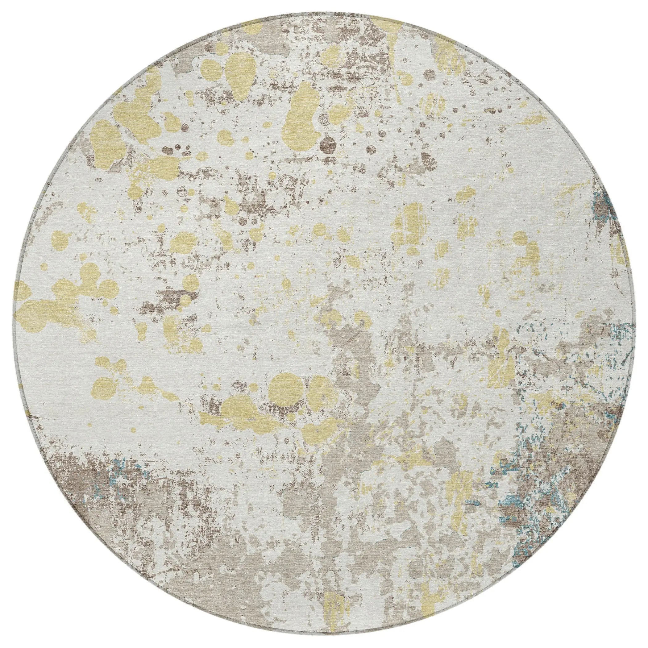 8' Ivory And Beige Round Abstract Washable Indoor Outdoor Area Rug Homeroots Outdoor
