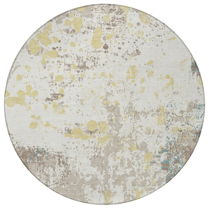 8' Ivory And Beige Round Abstract Washable Indoor Outdoor Area Rug Homeroots Outdoor