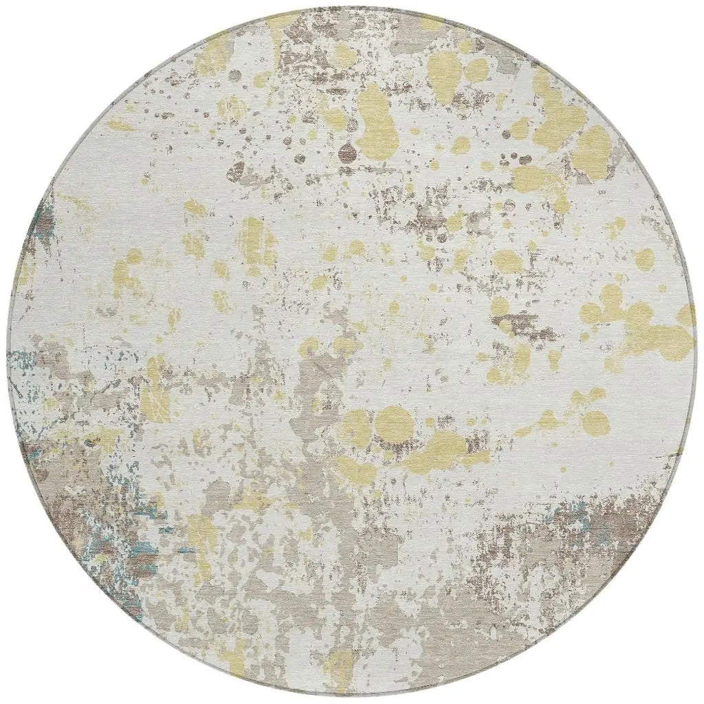 8' Ivory And Beige Round Abstract Washable Indoor Outdoor Area Rug Homeroots Outdoor