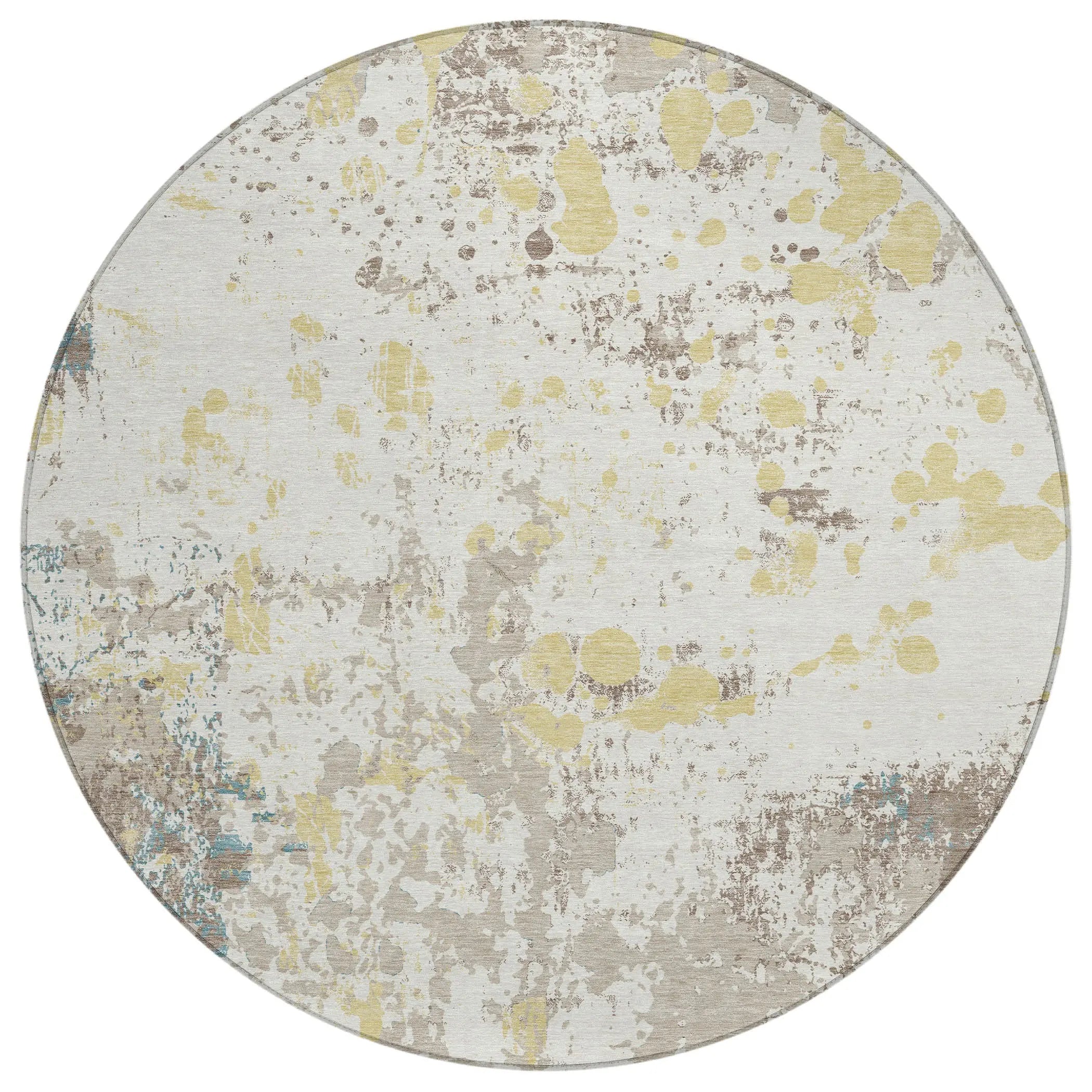 8' Ivory And Beige Round Abstract Washable Indoor Outdoor Area Rug Homeroots Outdoor
