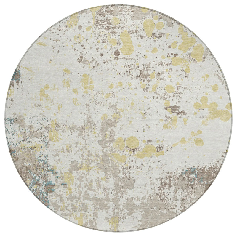 8' Ivory And Beige Round Abstract Washable Indoor Outdoor Area Rug Homeroots Outdoor