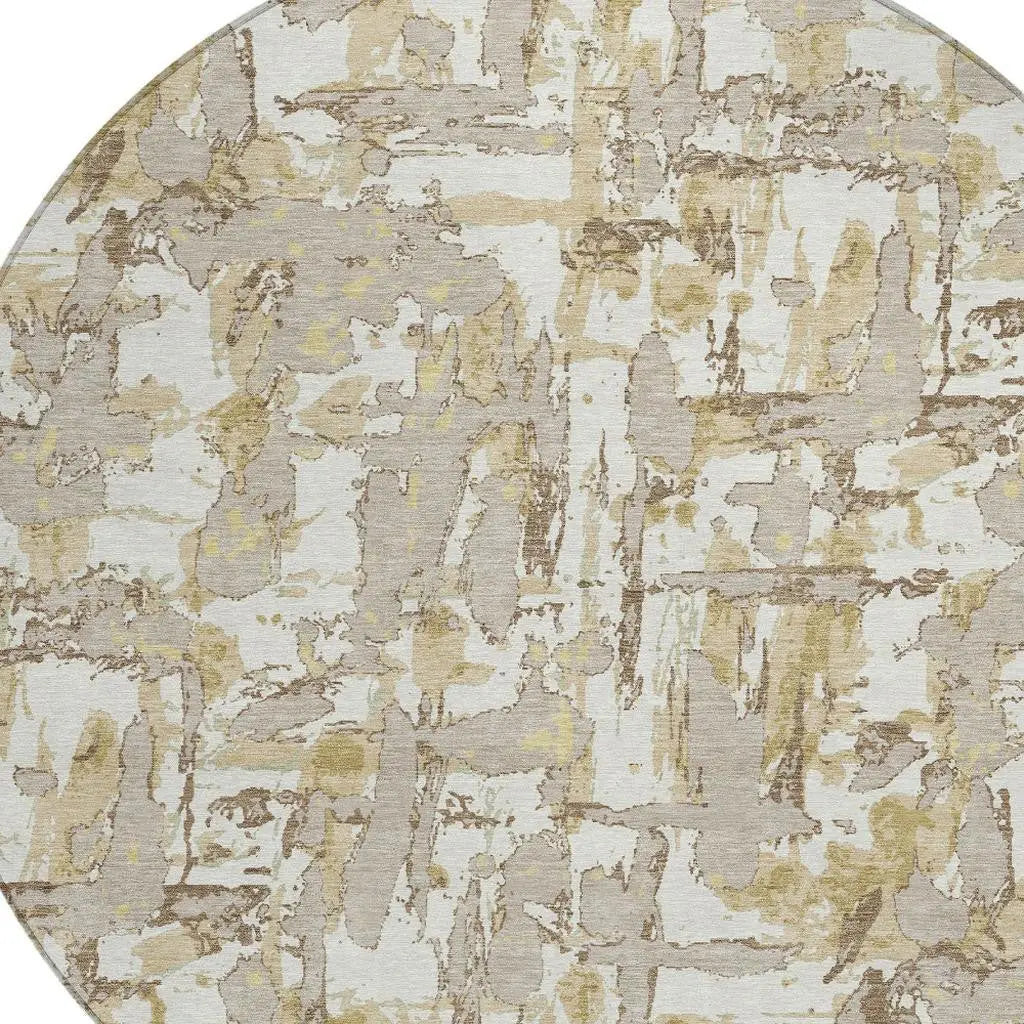 8' Ivory And Beige Round Abstract Washable Indoor Outdoor Area Rug Homeroots Outdoor