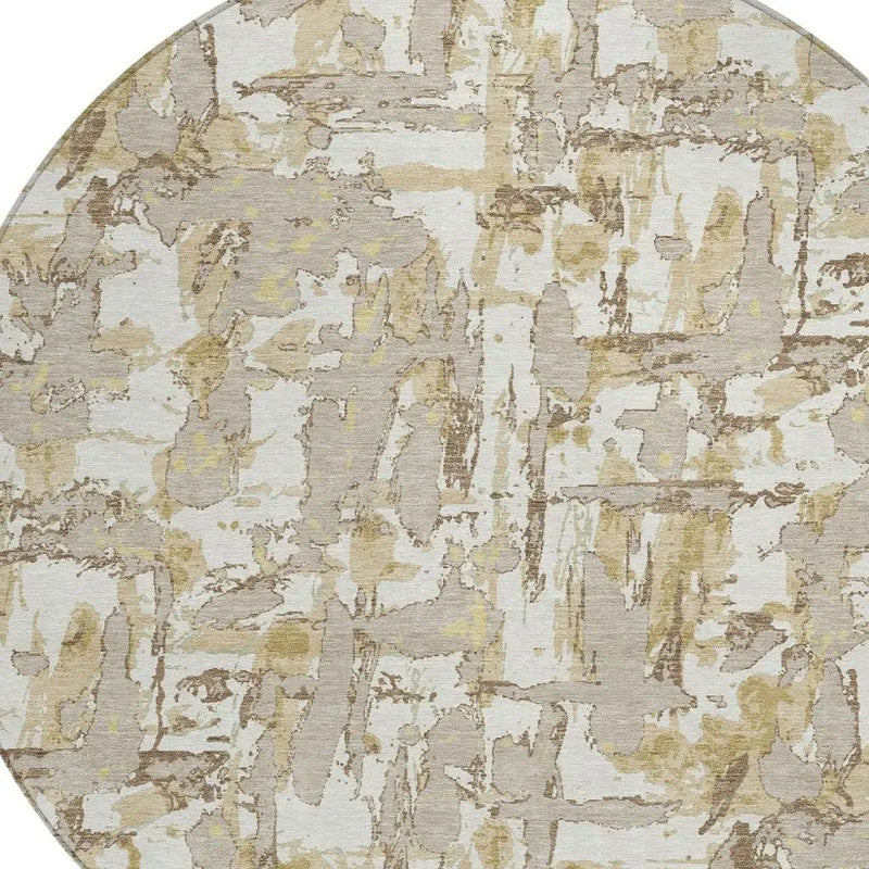 8' Ivory And Beige Round Abstract Washable Indoor Outdoor Area Rug Homeroots Outdoor