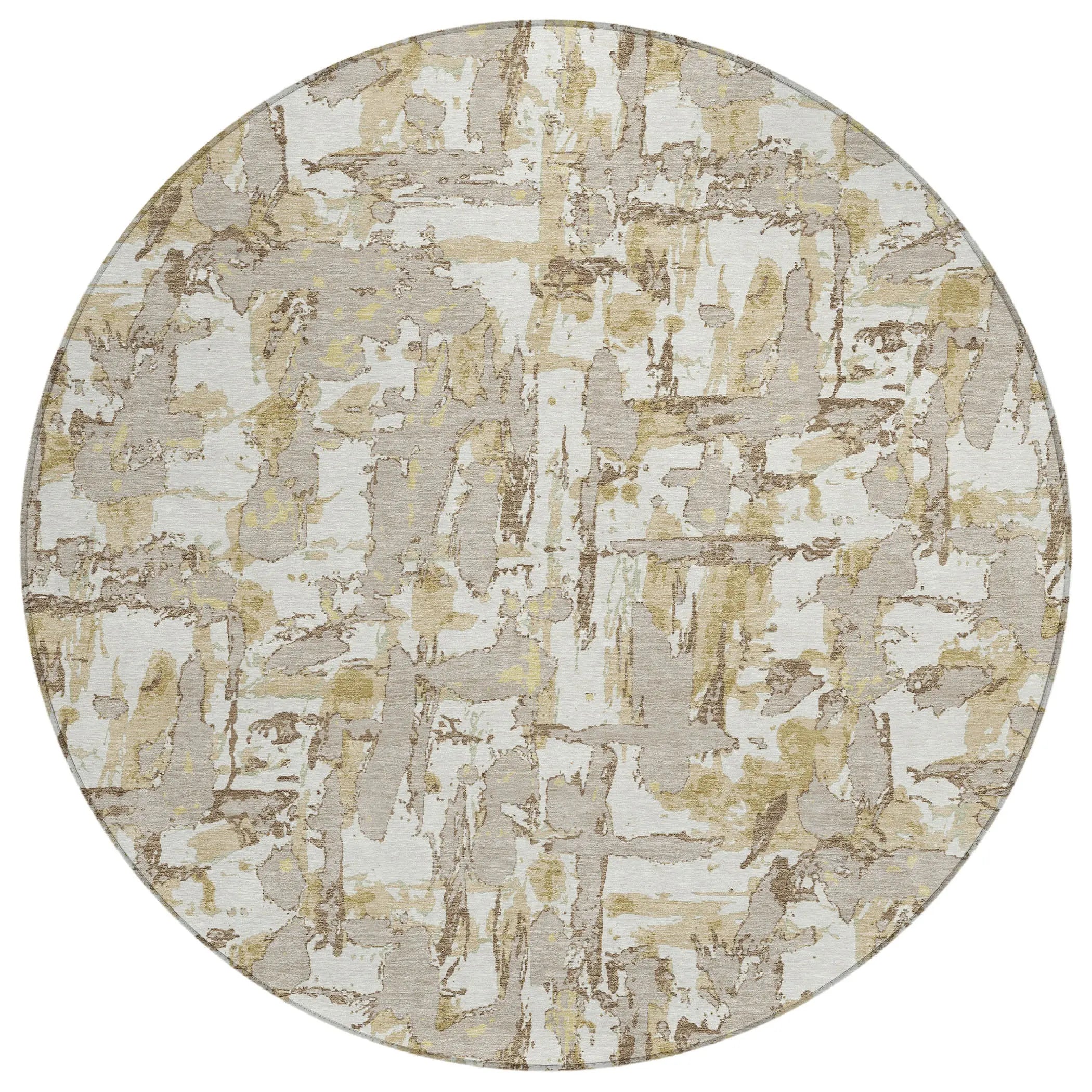 8' Ivory And Beige Round Abstract Washable Indoor Outdoor Area Rug Homeroots Outdoor