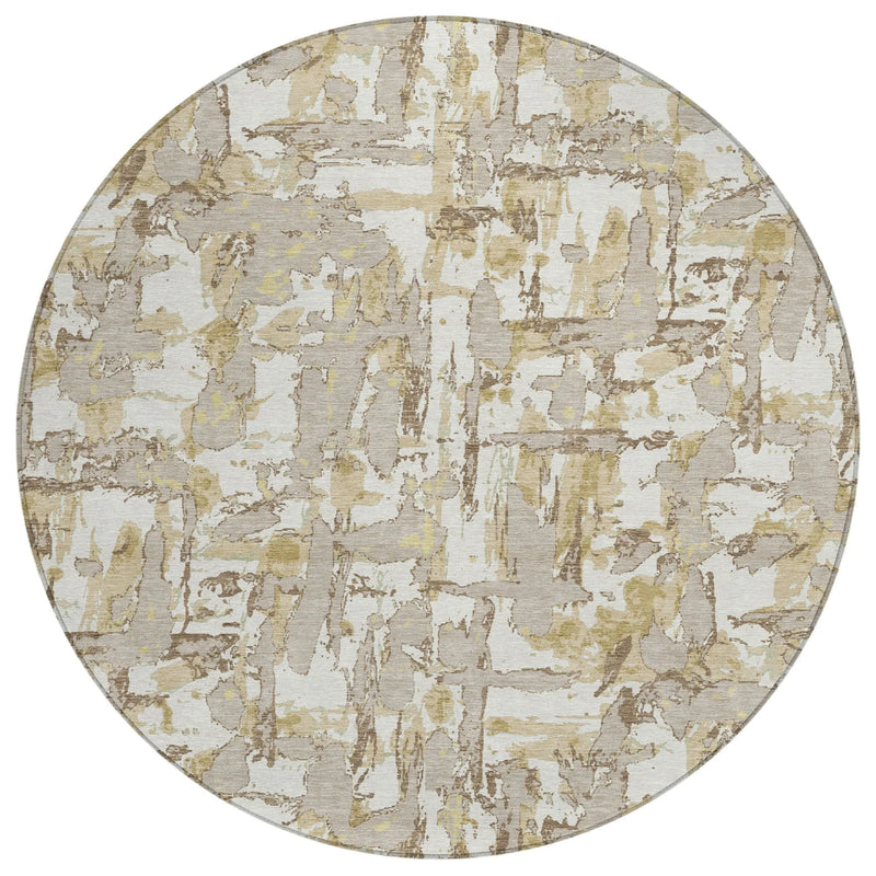 8' Ivory And Beige Round Abstract Washable Indoor Outdoor Area Rug Homeroots Outdoor