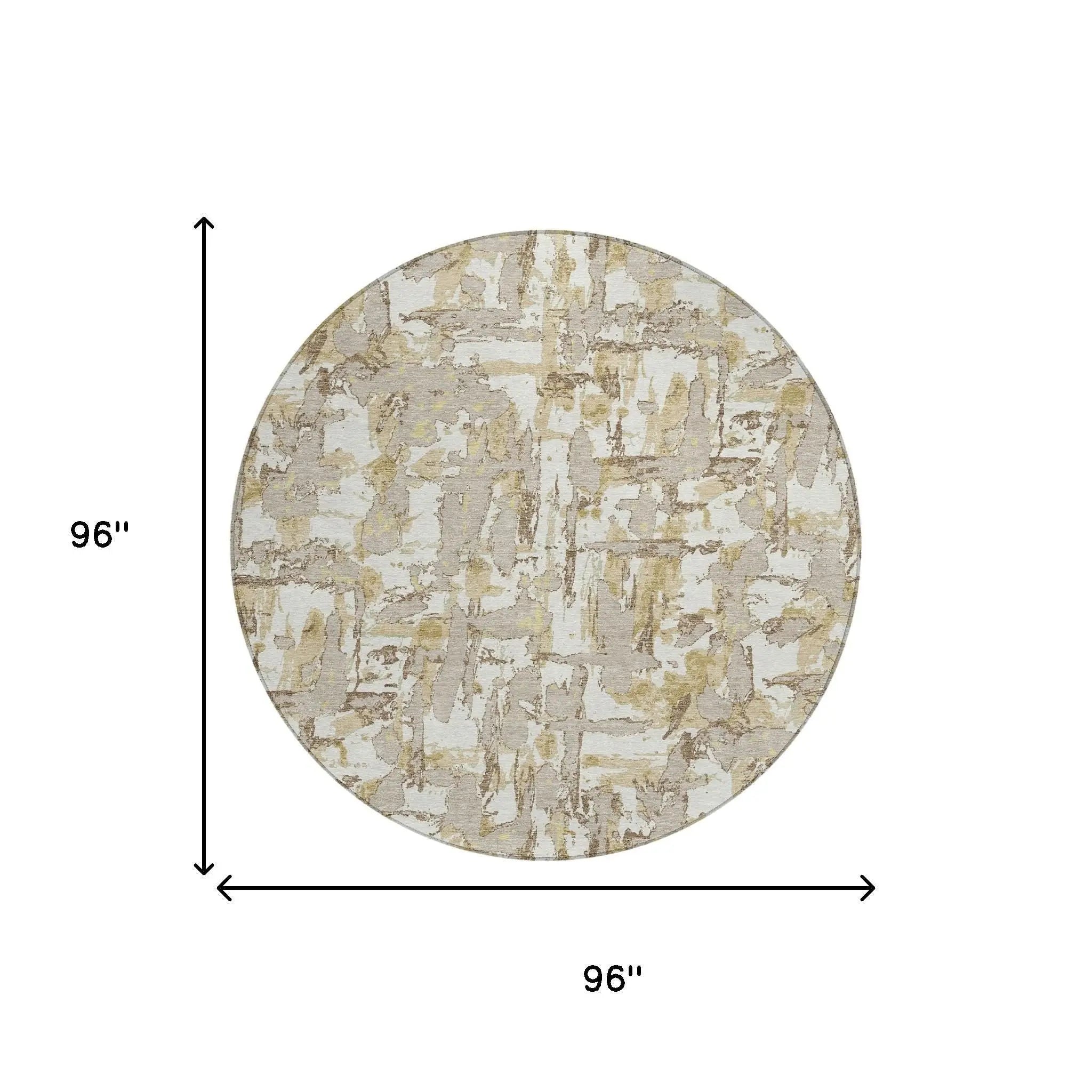 8' Ivory And Beige Round Abstract Washable Indoor Outdoor Area Rug Homeroots Outdoor