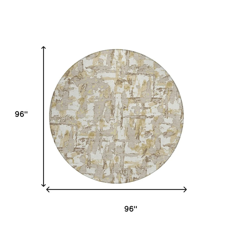 8' Ivory And Beige Round Abstract Washable Indoor Outdoor Area Rug Homeroots Outdoor