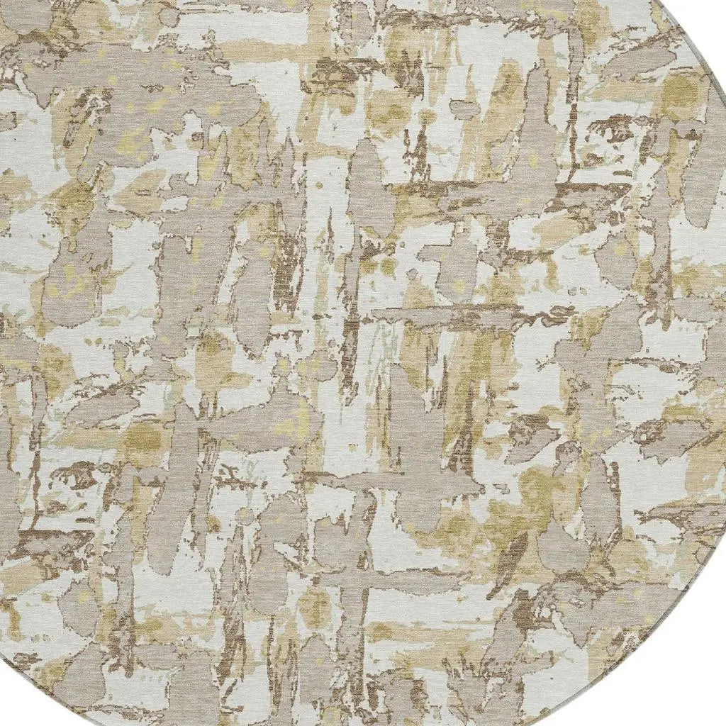 8' Ivory And Beige Round Abstract Washable Indoor Outdoor Area Rug Homeroots Outdoor