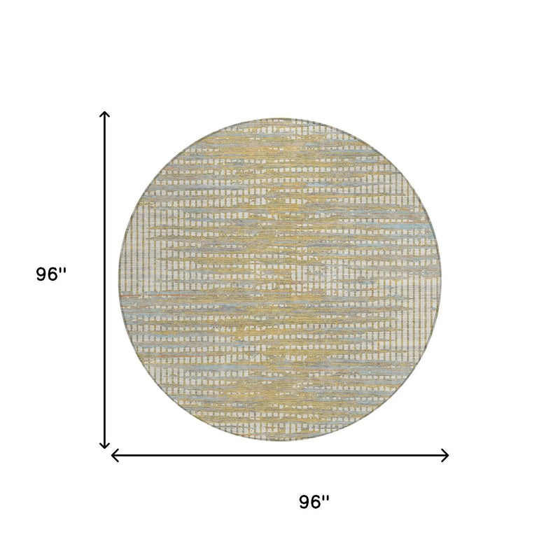 8' Ivory And Beige Round Abstract Washable Indoor Outdoor Area Rug Homeroots Outdoor