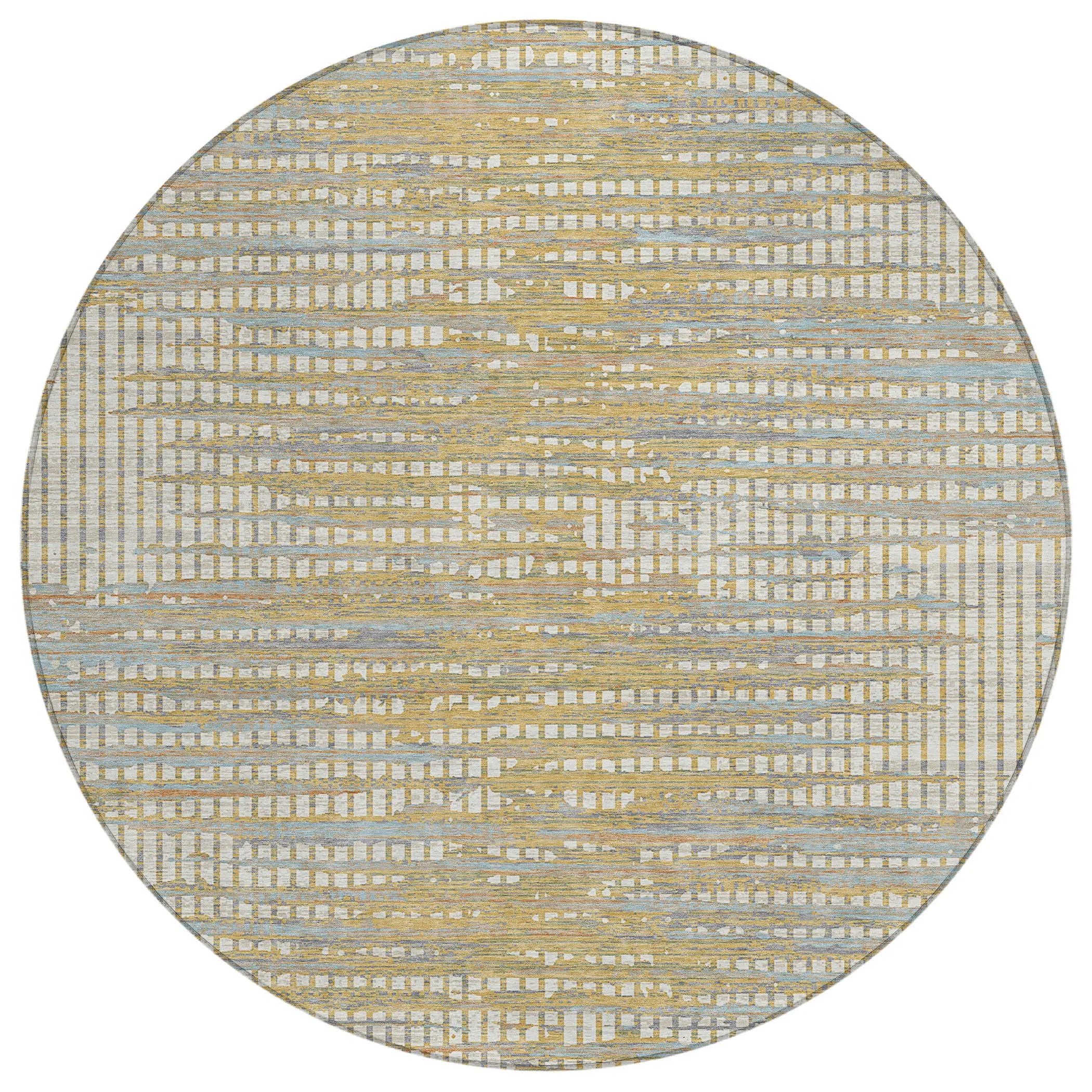 8' Ivory And Beige Round Abstract Washable Indoor Outdoor Area Rug Homeroots Outdoor