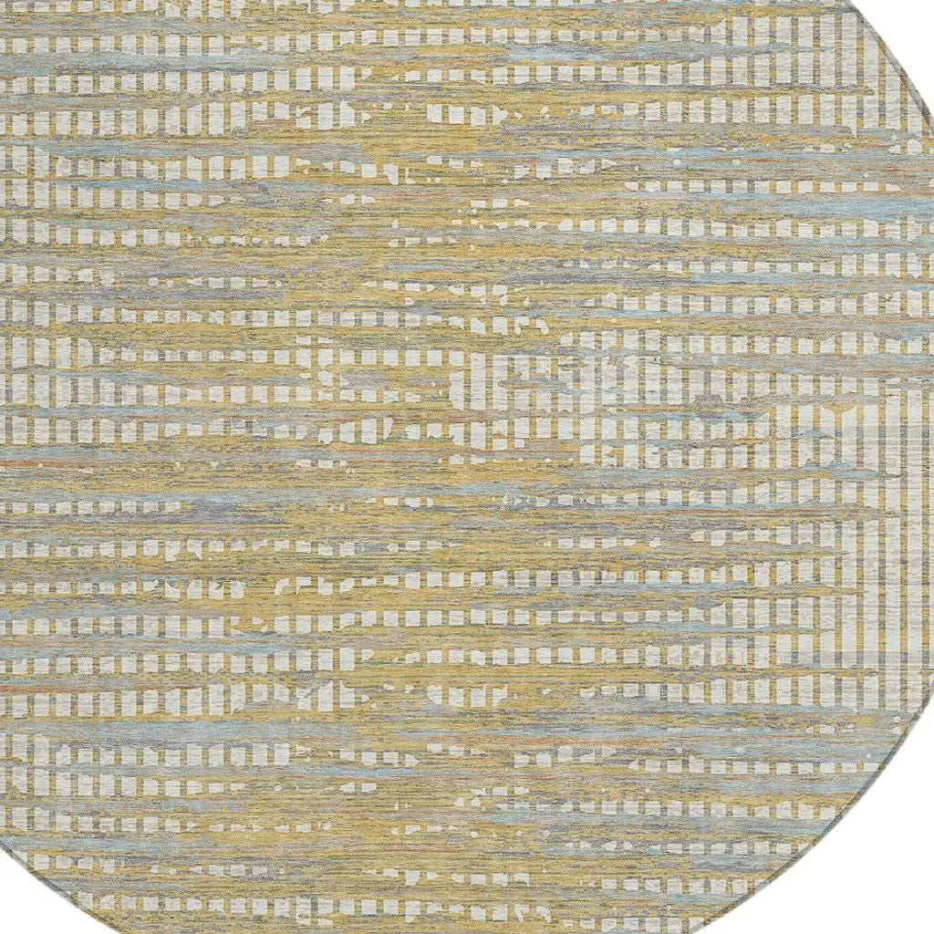 8' Ivory And Beige Round Abstract Washable Indoor Outdoor Area Rug Homeroots Outdoor
