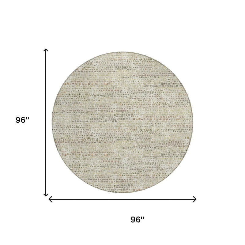 8' Ivory And Beige Round Abstract Washable Indoor Outdoor Area Rug Homeroots Outdoor