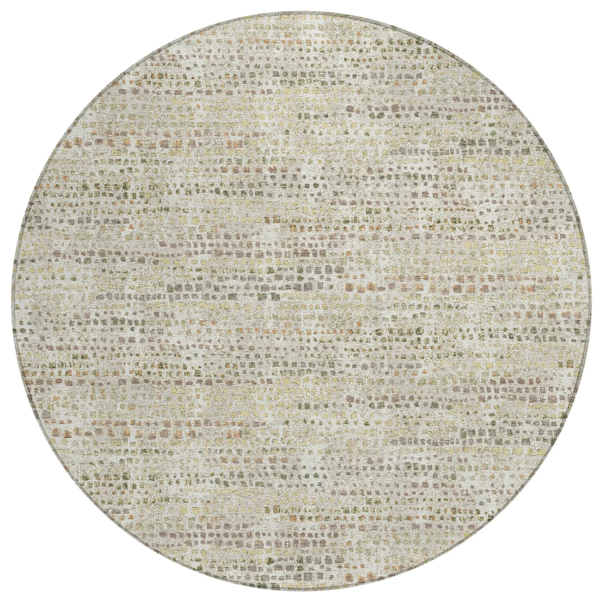 8' Ivory And Beige Round Abstract Washable Indoor Outdoor Area Rug Homeroots Outdoor