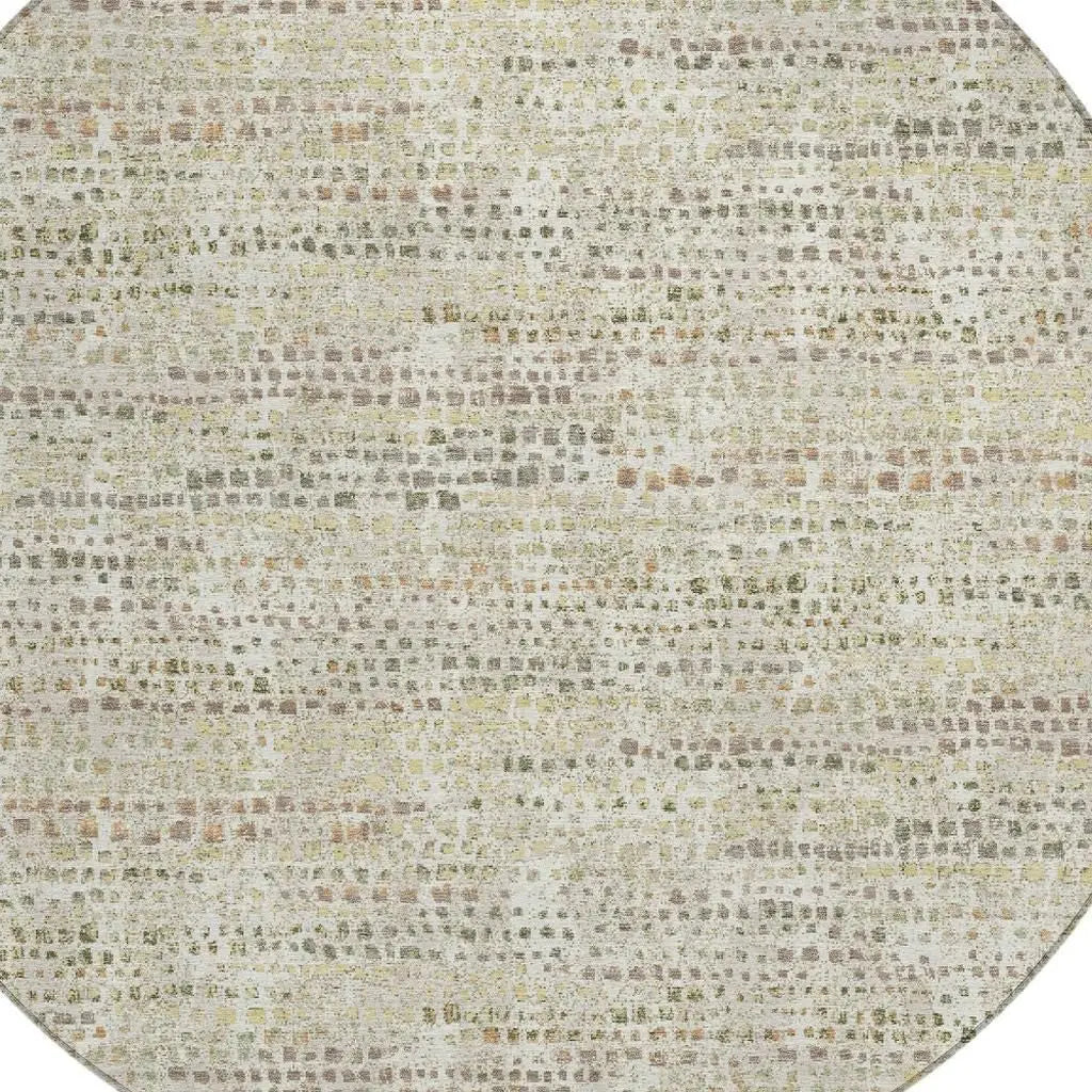 8' Ivory And Beige Round Abstract Washable Indoor Outdoor Area Rug Homeroots Outdoor