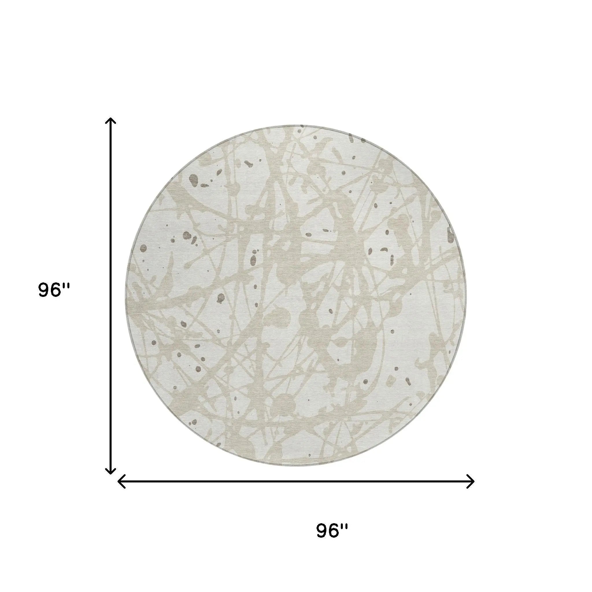 8' Ivory And Beige Round Abstract Washable Indoor Outdoor Area Rug Homeroots Outdoor