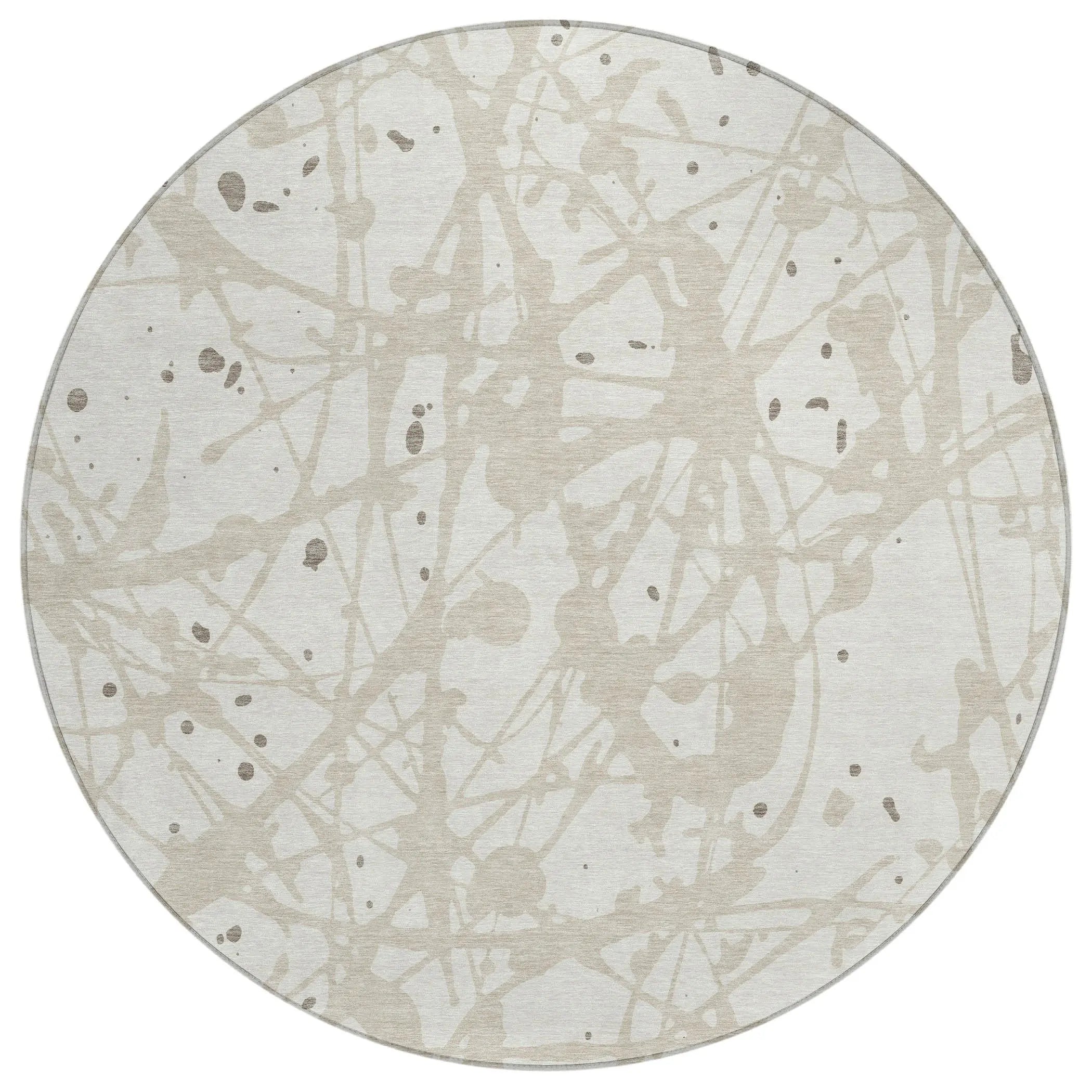 8' Ivory And Beige Round Abstract Washable Indoor Outdoor Area Rug Homeroots Outdoor