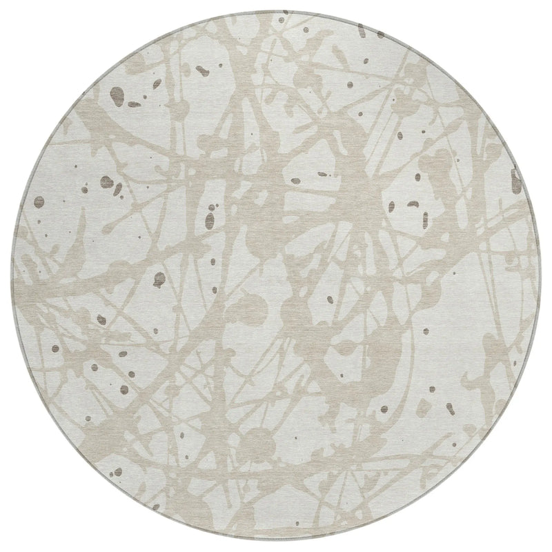 8' Ivory And Beige Round Abstract Washable Indoor Outdoor Area Rug Homeroots Outdoor