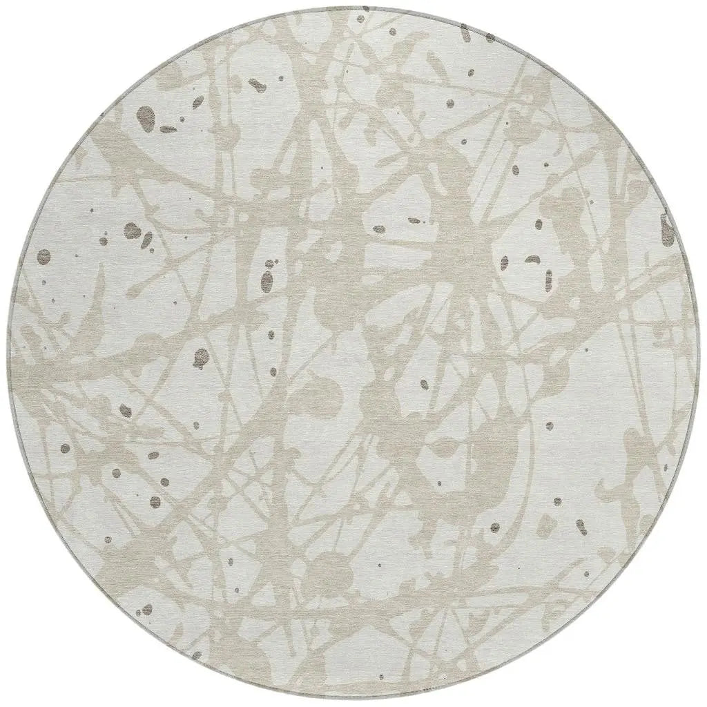 8' Ivory And Beige Round Abstract Washable Indoor Outdoor Area Rug Homeroots Outdoor