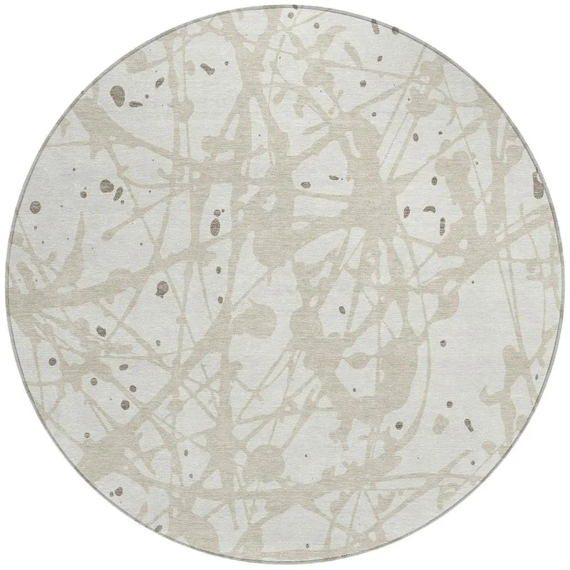 8' Ivory And Beige Round Abstract Washable Indoor Outdoor Area Rug Homeroots Outdoor