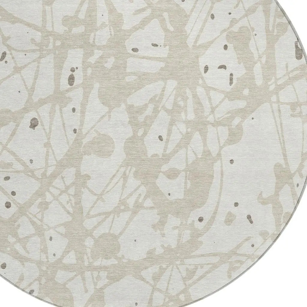 8' Ivory And Beige Round Abstract Washable Indoor Outdoor Area Rug Homeroots Outdoor