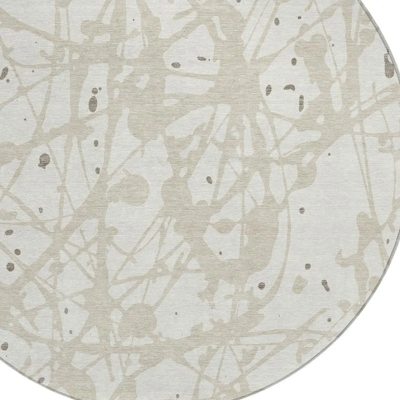 8' Ivory And Beige Round Abstract Washable Indoor Outdoor Area Rug Homeroots Outdoor