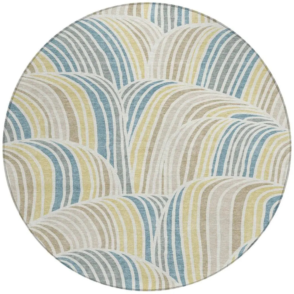 8' Ivory And Beige Round Abstract Washable Indoor Outdoor Area Rug Homeroots Outdoor