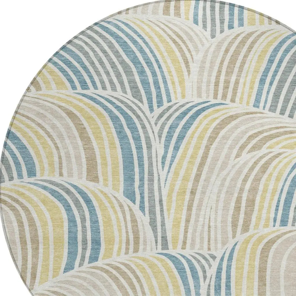 8' Ivory And Beige Round Abstract Washable Indoor Outdoor Area Rug Homeroots Outdoor