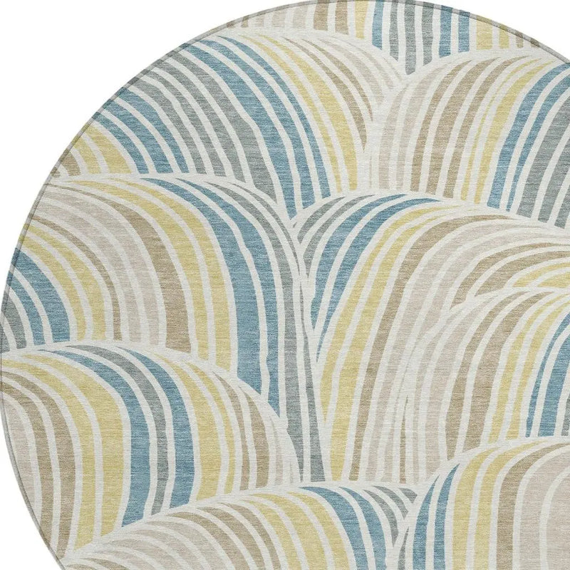 8' Ivory And Beige Round Abstract Washable Indoor Outdoor Area Rug Homeroots Outdoor