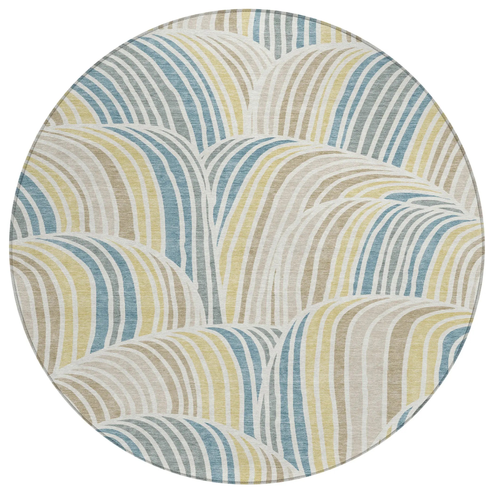 8' Ivory And Beige Round Abstract Washable Indoor Outdoor Area Rug Homeroots Outdoor