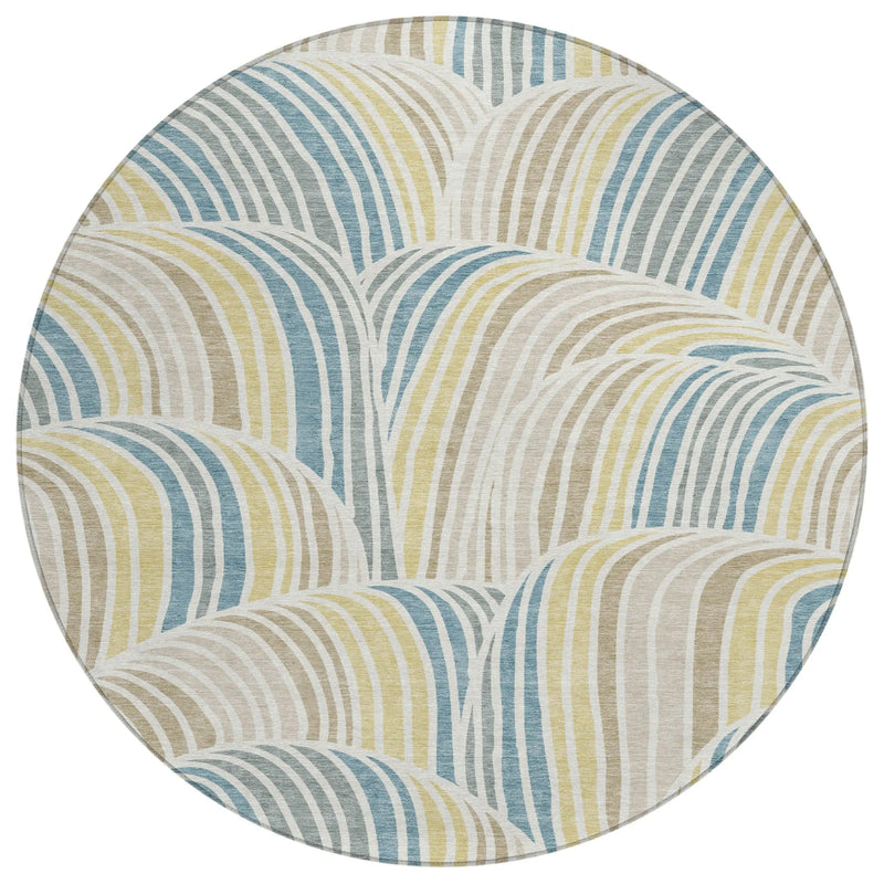 8' Ivory And Beige Round Abstract Washable Indoor Outdoor Area Rug Homeroots Outdoor