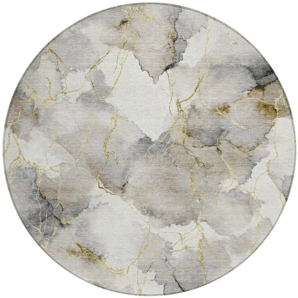 8' Ivory And Beige Round Abstract Washable Indoor Outdoor Area Rug Homeroots Outdoor