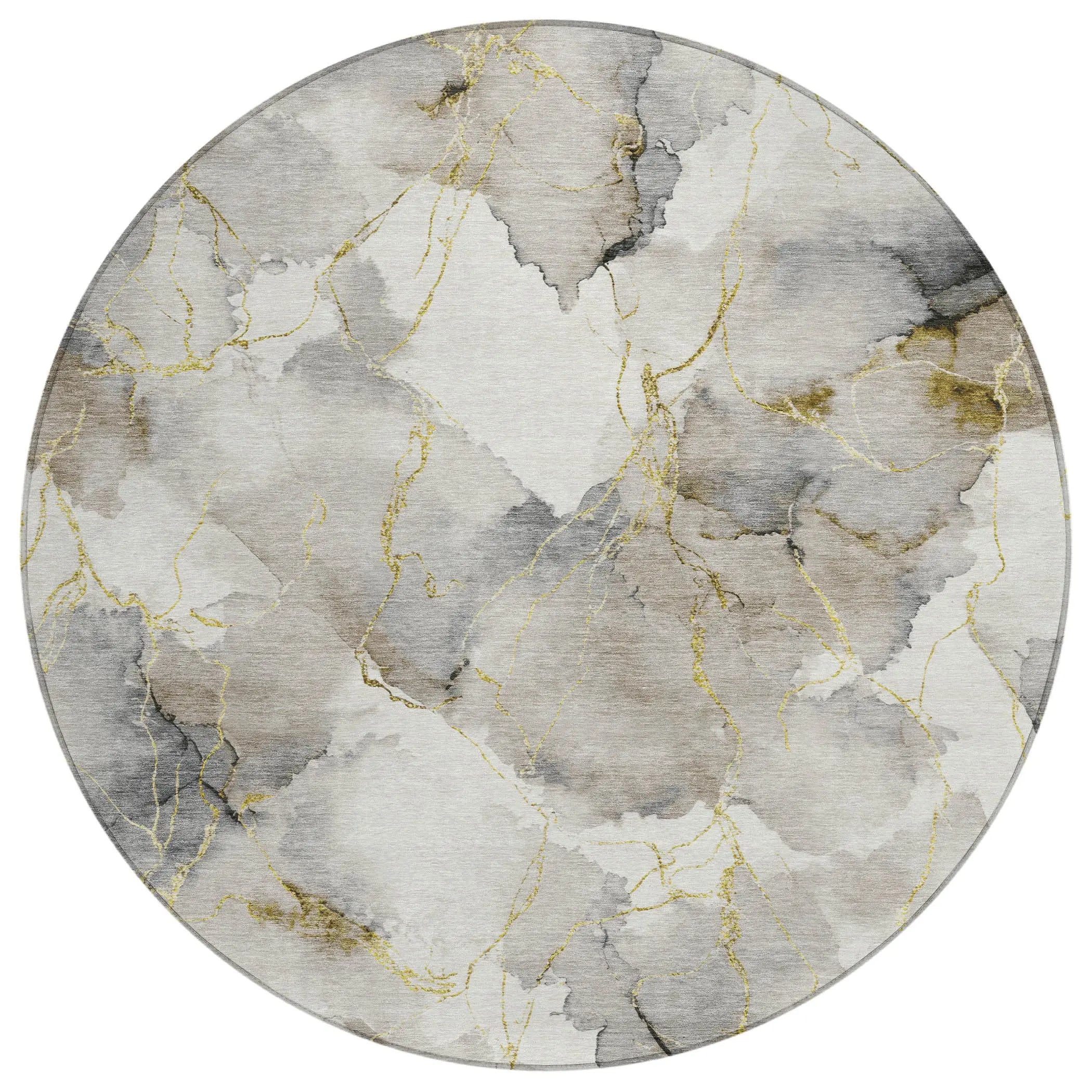 8' Ivory And Beige Round Abstract Washable Indoor Outdoor Area Rug Homeroots Outdoor