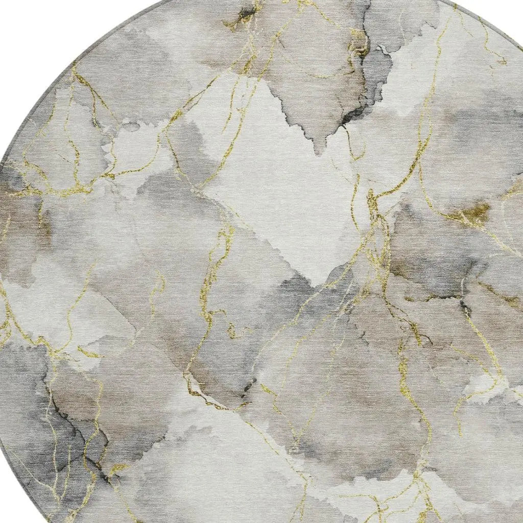 8' Ivory And Beige Round Abstract Washable Indoor Outdoor Area Rug Homeroots Outdoor
