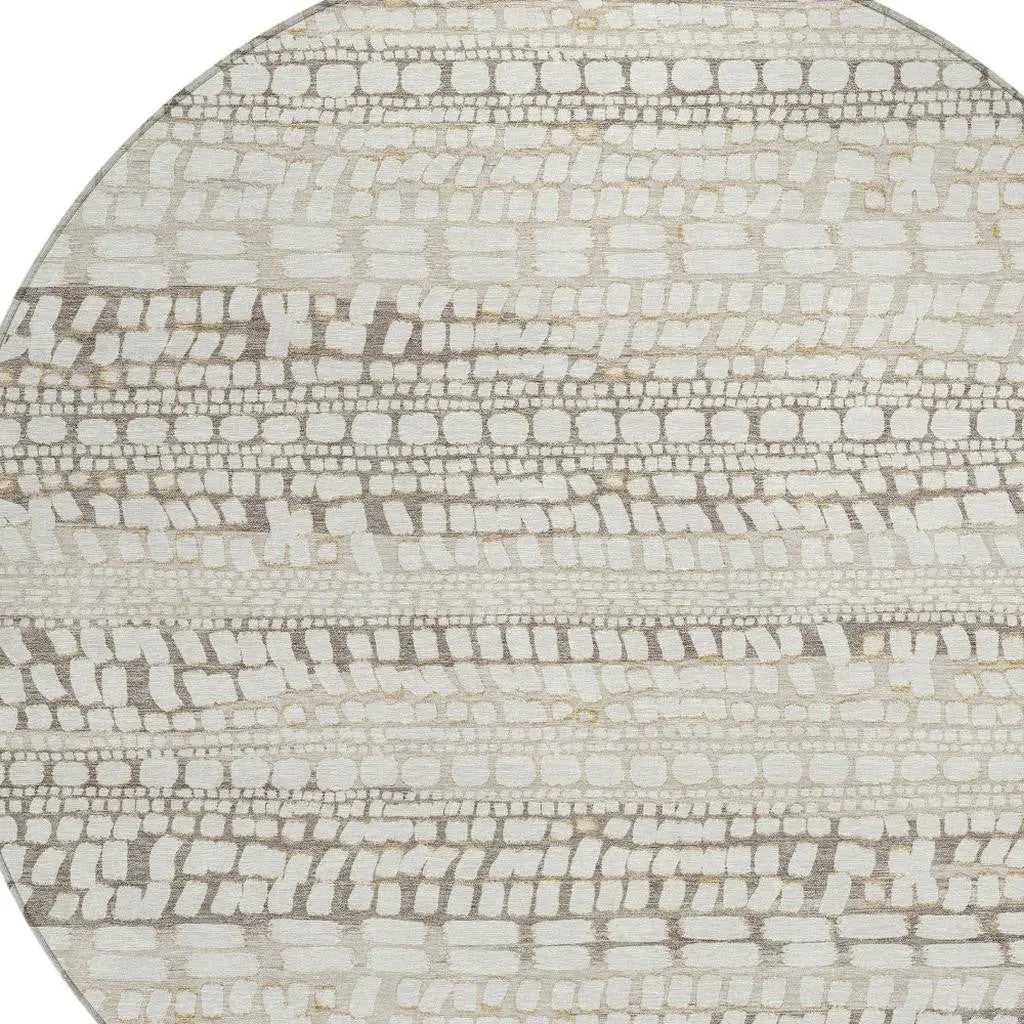 8' Ivory And Beige Round Abstract Washable Indoor Outdoor Area Rug Homeroots Outdoor