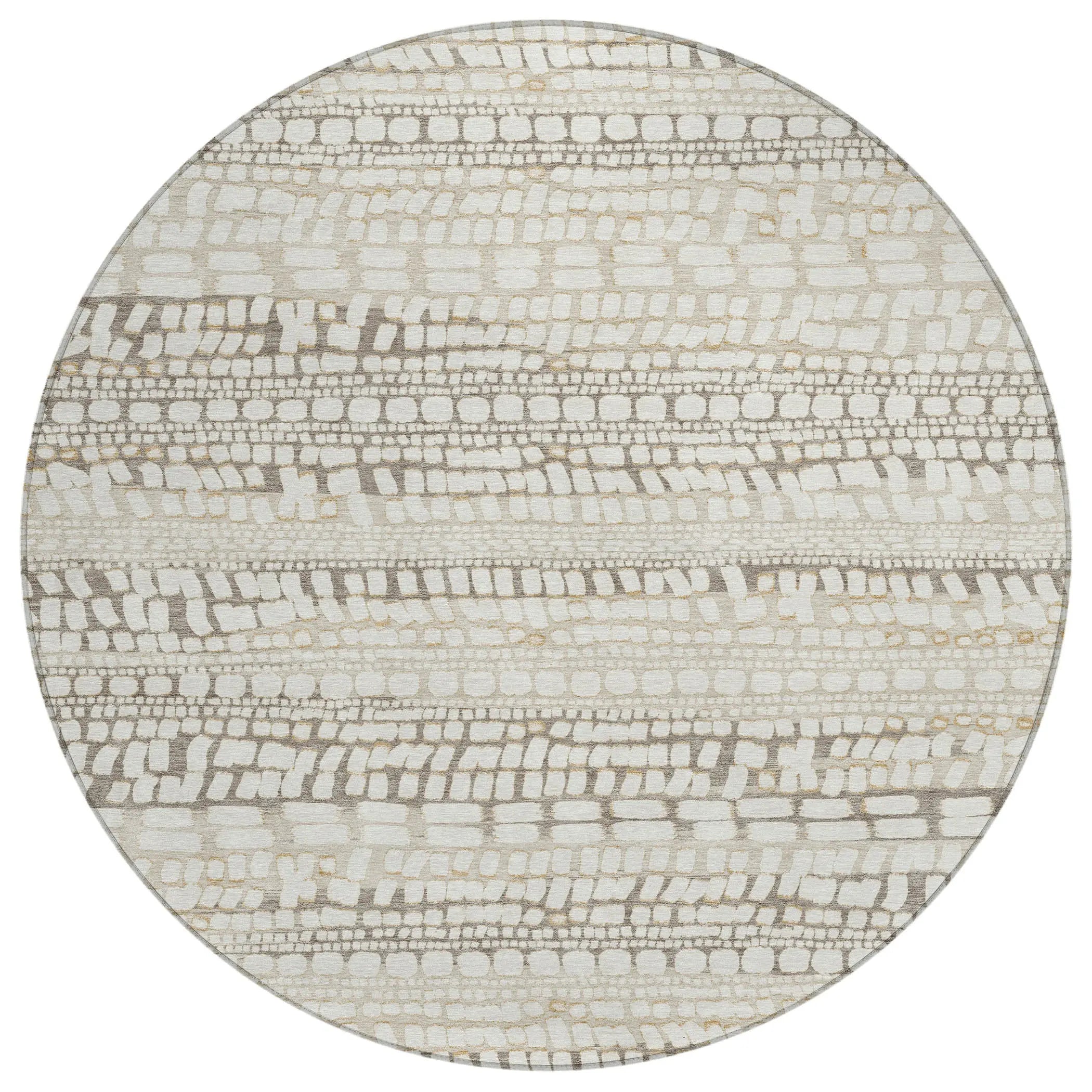 8' Ivory And Beige Round Abstract Washable Indoor Outdoor Area Rug Homeroots Outdoor