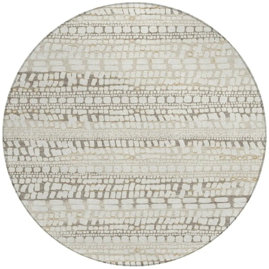 8' Ivory And Beige Round Abstract Washable Indoor Outdoor Area Rug Homeroots Outdoor