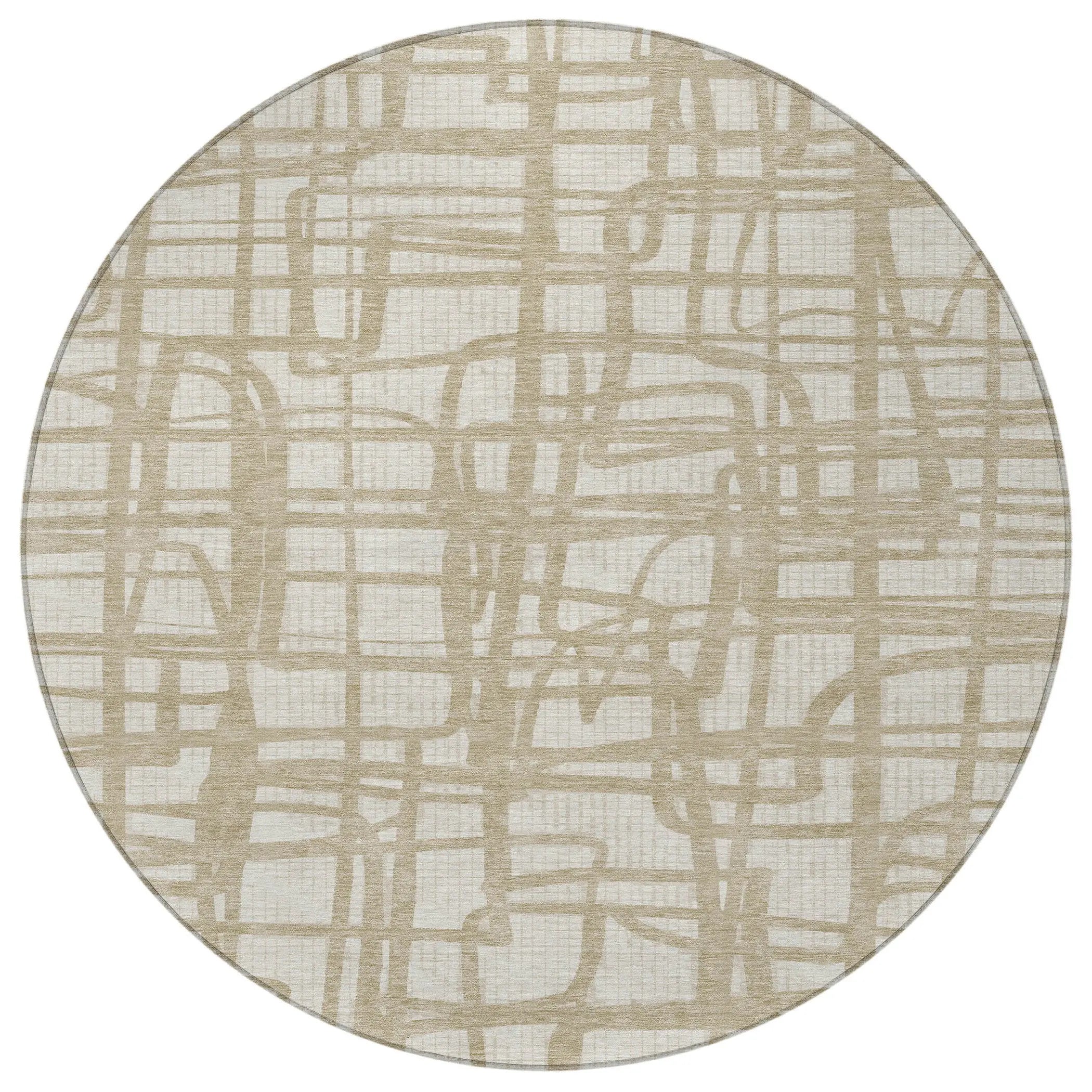 8' Ivory And Beige Round Abstract Washable Indoor Outdoor Area Rug Homeroots Outdoor