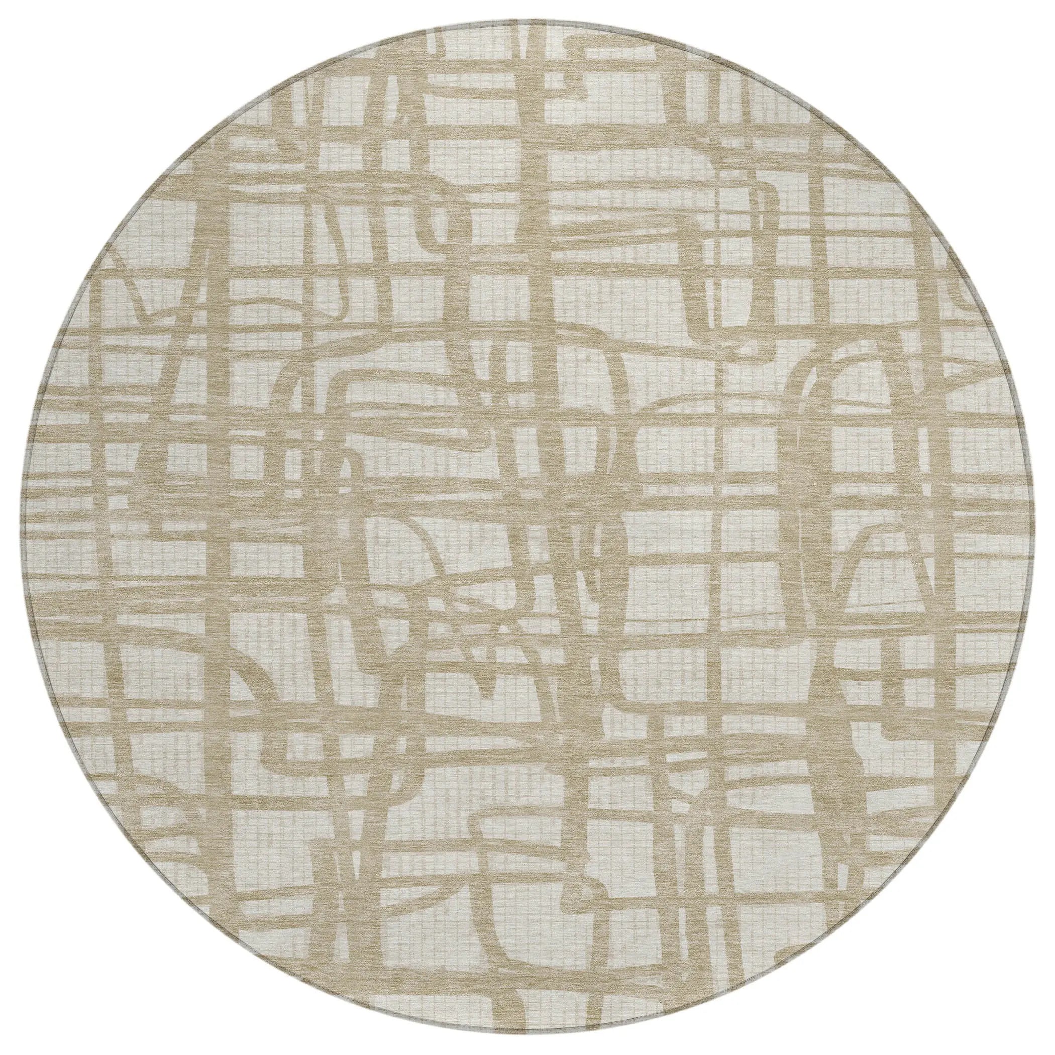 8' Ivory And Beige Round Abstract Washable Indoor Outdoor Area Rug Homeroots Outdoor