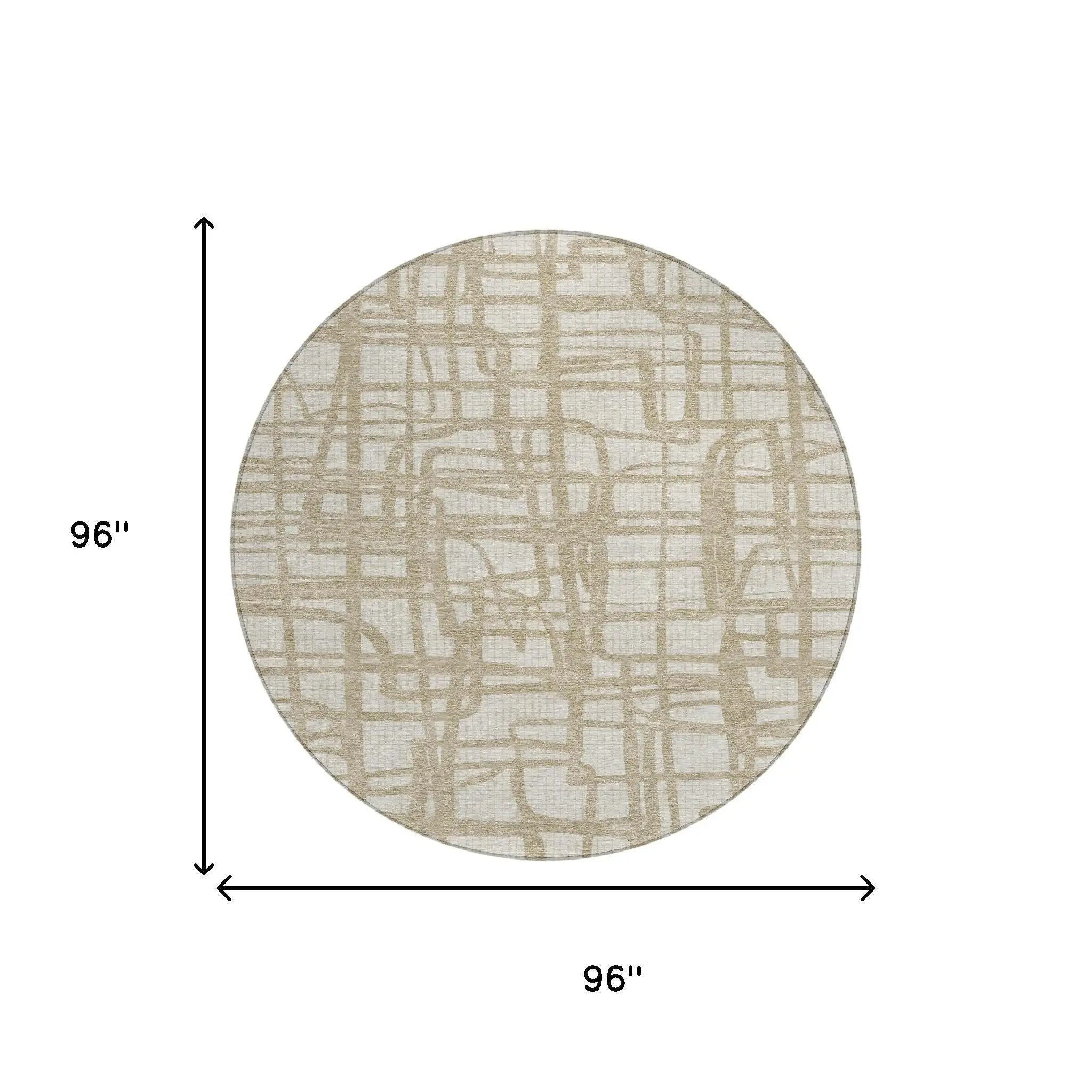 8' Ivory And Beige Round Abstract Washable Indoor Outdoor Area Rug Homeroots Outdoor