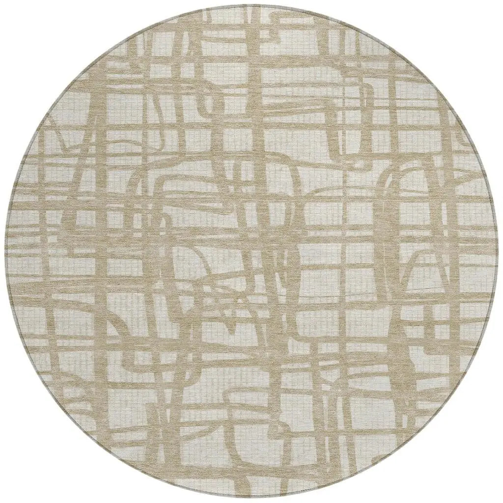 8' Ivory And Beige Round Abstract Washable Indoor Outdoor Area Rug Homeroots Outdoor